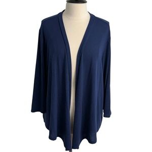Terra & Sky 3/4 Sleeve Open Front Vertical Lace Inset Detail on the back Sweater